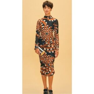 Farm Rio Black Bananada Dark Tulle Midi Dress Size XS Extra Small NWT